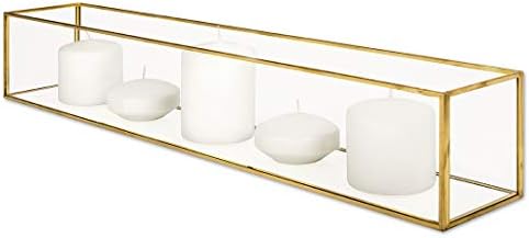 Koyal Wholesale 24 Inch Long Gold Glass Candle Holder Tray for Centerpieces