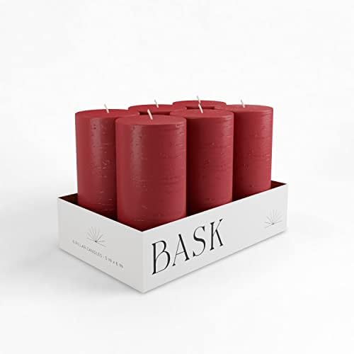 Mottled Pillar Candles by Bask - Set of 6 3x6 Dripless Unscented Holiday Candles
