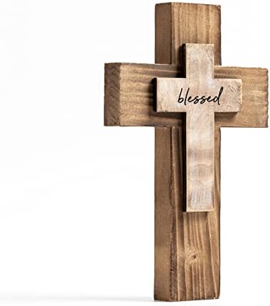 Wooden Wall Cross with Hook for Hanging or Table Use
