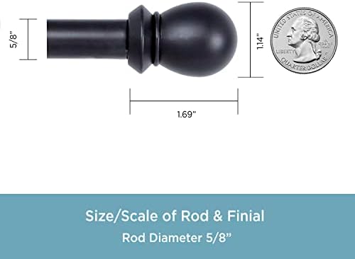 Kenney KN85000 Scroll Ball Window Double Curtain Rod Black 58 Diameter