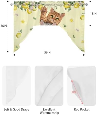 Lemon Flower Cats Valance Curtains for Kitchen Bedroom and Living Room Windows