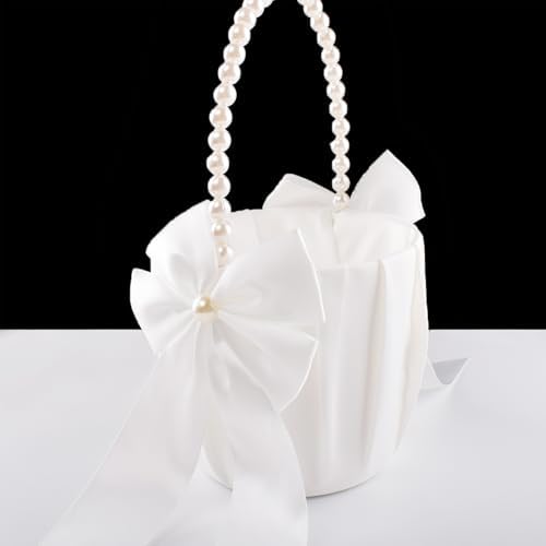 Stafuni Ivory Flower Girl Basket with Pearl Handle