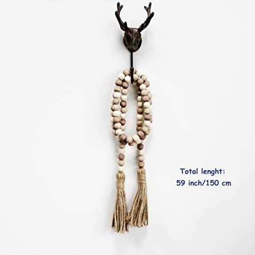 Wood Beads Garland with Tassels Farmhouse Decor Wall Hanging Accent