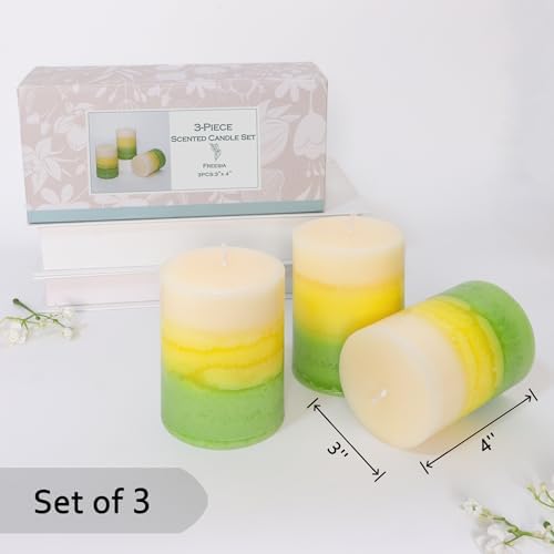 Freesia Scented Pillar Candles Set of 3 1