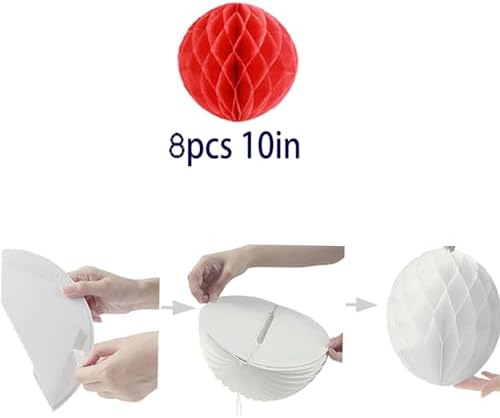 8pcs 10 Inch Red Honeycomb Balls for Decorations