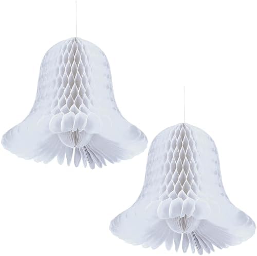 Elegant White Bridal Honeycomb Tissue Paper Bells 9 Inch 2 Pc