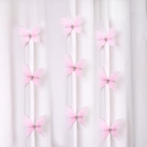 SUQ I OME 12pcs White Organza Pink Butterfly Curtain Decor