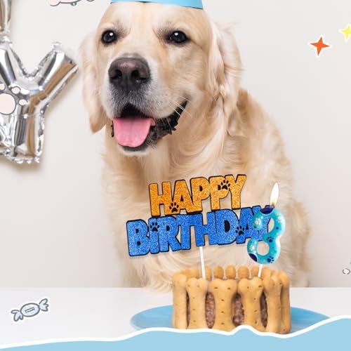 Dog Paw 5th Birthday Cake Decorations with Candles and Toppers