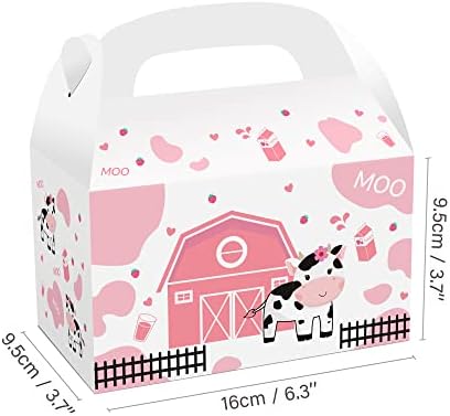 Farm Cow Treat Boxes 12 Pack Pink Gift Boxes for Birthday Parties