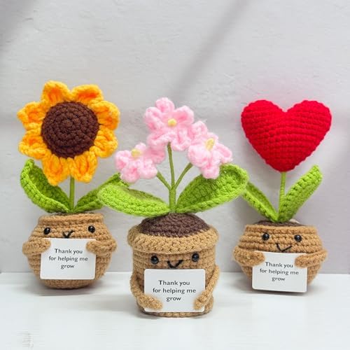 3PCS Handmade Crochet Sunflower Red Heart Forget-me-not Flowers
