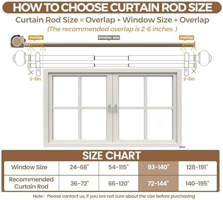 USFOOK 1 Inch Double Curtain Rods 72-144 Inch