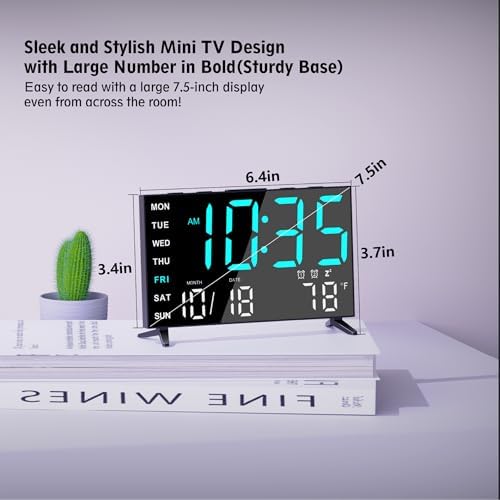 Mirror Digital Alarm Clock with Temperature and Dual Alarms BlackIce Blue Digit