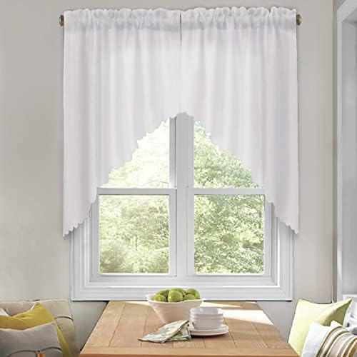 VORTTA White Burlap Look Swag Curtains 36 Inch 2 Panels