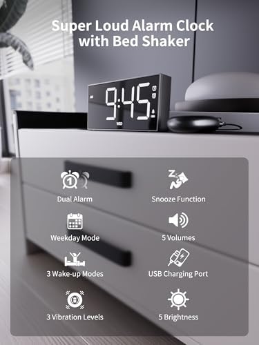 ROCAM Loud Vibrating Alarm Clock with Bed Shaker