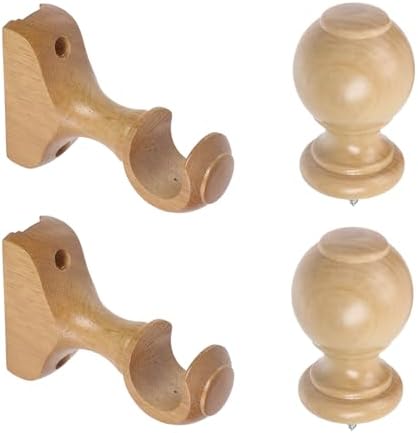 T Tulead Curtain Rod Brackets and Finials Kit 114 Inch Wooden Screw Ends