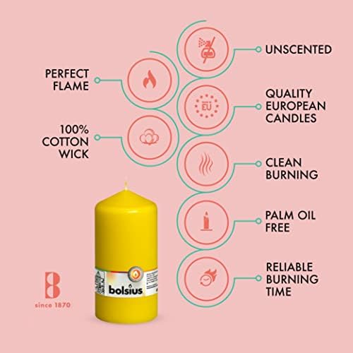 BOLSIUS 4 Yellow Pillar Candles - 3x6 Inches - Unscented