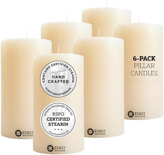 Handmade European Pillar Candles 6 Pack Unscented