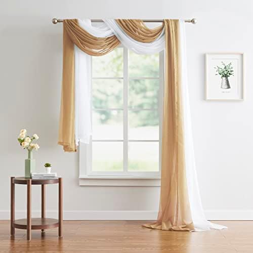 Warm Home Designs Extra Long Caramel Gold Sheer Window Scarf