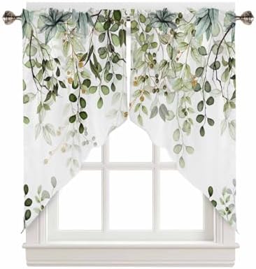Bilagawa Spring Swag Valance Curtains Sage Green Eucalyptus Leaves 36x36in x2