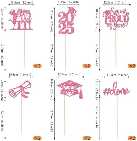 2025 Graduation Centerpiece Sticks with Glitter Pink