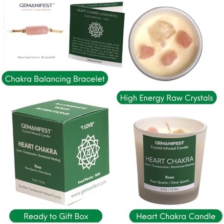 Heart Chakra Candle with Rose Quartz and Rose Scent