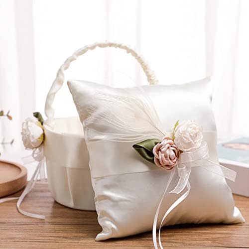Fofetbfo Wedding Flower Girl Basket and Ring Pillow Set of 2