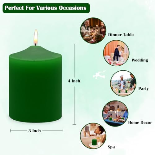 Yusevot 3x4 Inch Green Pillar Candles 3-Pack Smokeless