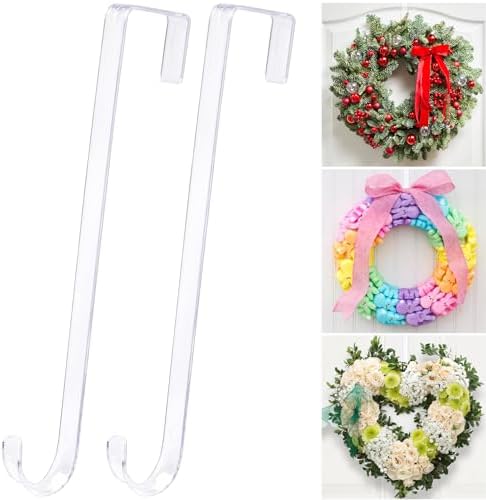 12 Clear Wreath Hanger Non Scratch Door Hooks 2 Pack