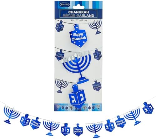 Rite Lite Hanukkah Garland Blue Silver Dreidel 9 Feet Long