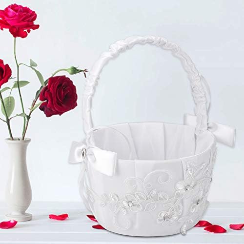 Wedding Flower Girl Basket with Rhinestone and Lace