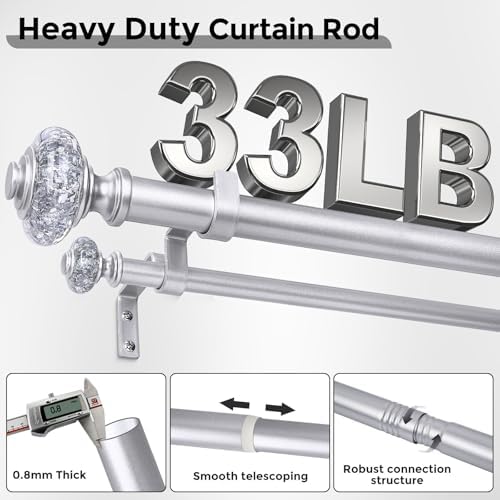 Silver Double Curtain Rods for Windows 72 to 144 Inches