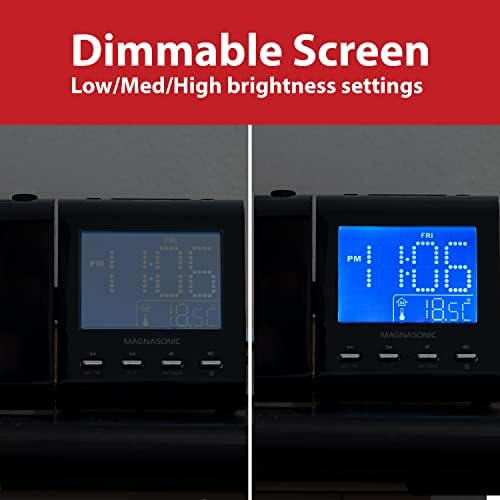 Magnasonic Projection Alarm Clock with AMFM Radio and Dual Alarm - White
