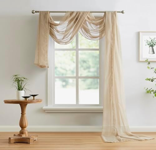 Warm Home Designs Taupe Brown Sheer Window Scarf 144 Inch