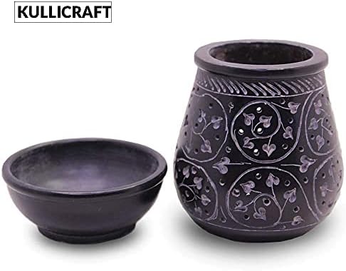 Handmade Soapstone Aroma Oil Burner with Round Floral Carving