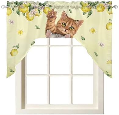 Lemon Flower Cats Valance Curtains for Kitchen Bedroom and Living Room Windows