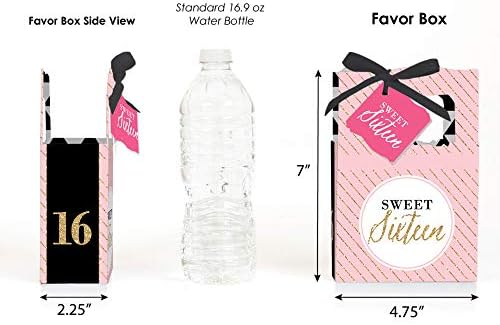 Chic 16th Birthday Favor Boxes Set of 12 Pink Black Gold