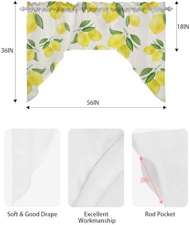 Lemon Leaves Swag Valance Kitchen Curtains 56x36