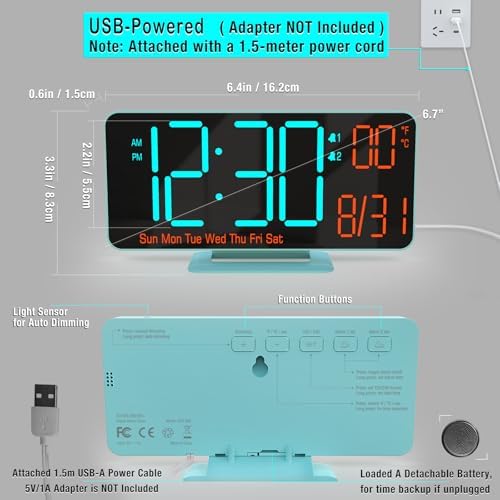 Kosumosu 67in Digital Alarm Clock with Auto Dimming