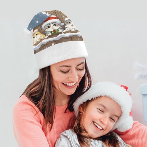 Santa Hat with Three Cat Bird Observers Christmas Hat Xmas Party Headwear