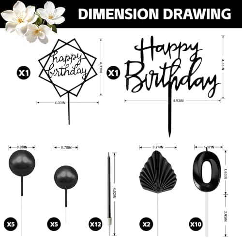 Tyotrbs Black Matte Birthday Candles for Men Women Wedding Anniversary