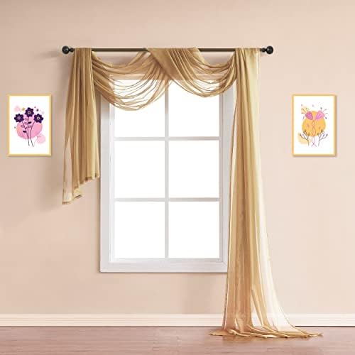 Warm Home Designs Extra Long Caramel Gold Sheer Window Scarf