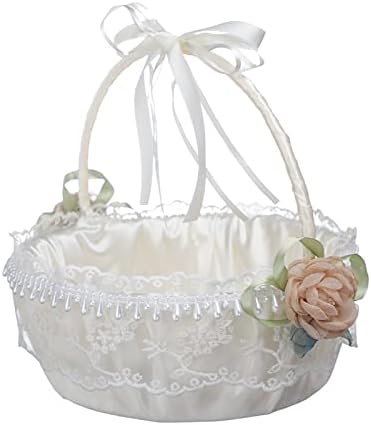 IUIBMI Ivory Wedding Flower Girl Baskets Set of 2 with Swingable Handle