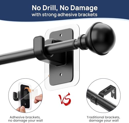 ENJOYBASICS No Drill Curtain Rods 28-47 Inches Black
