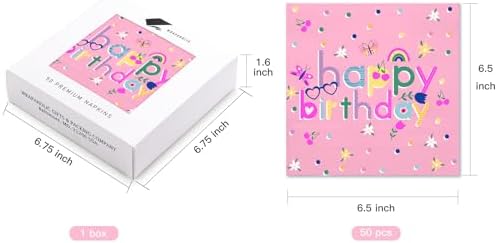 WRAPAHOLIC 50Pcs Pink Birthday Napkins - 3-Ply Disposable Paper Napkins for Parties