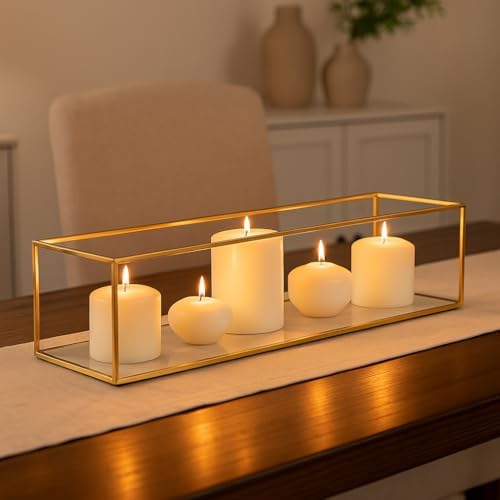 Koyal Wholesale 24 Inch Long Gold Glass Candle Holder Tray for Centerpieces
