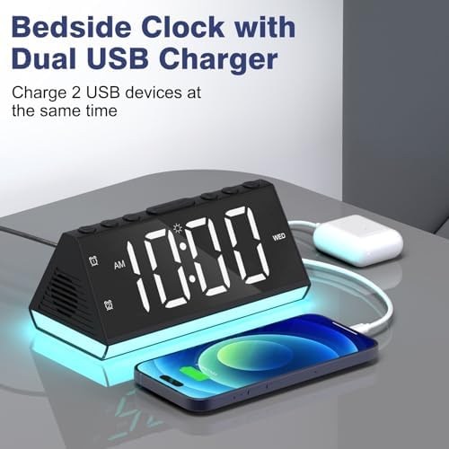 Loud Alarm Clock with Night Light and USB Ports