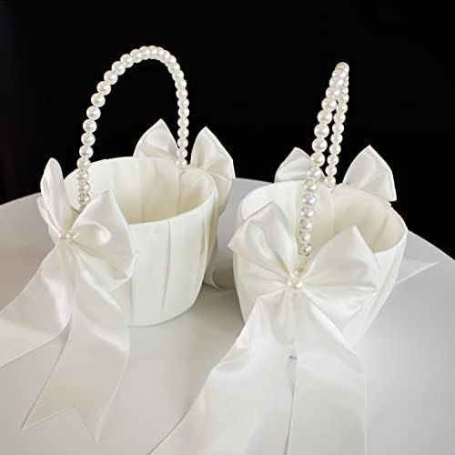 Flower Girl Basket with Pearl Handle Set of 4