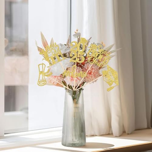 Gold Glitter Graduation Centerpiece Sticks 12 Pack
