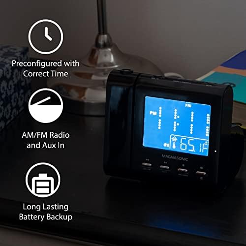 Magnasonic Projection Alarm Clock with AMFM Radio and Dual Alarm - White