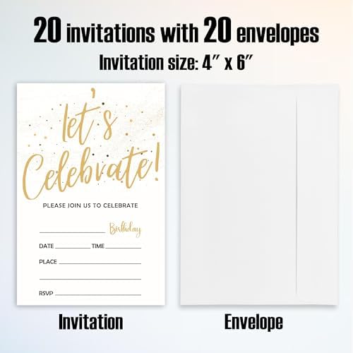 Gold Dot Birthday Invitations 20 Cards with Envelopes